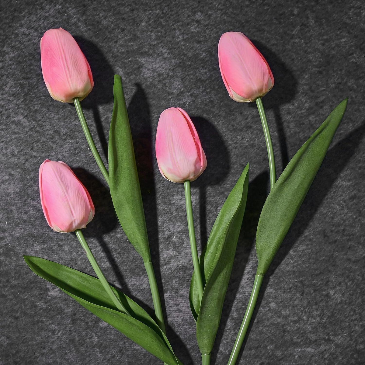 12-Pack Pink Tulips Artificial Flowers, Real Touch Latex Faux Tulips with Large Full Buds, Lifelike Vibrant Fake Tulips Bouquet for Spring Wedding Home Décor, Table & Party Centerpiece