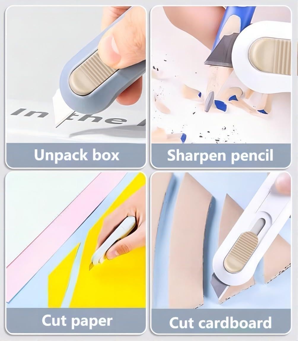 8pcs Utility Knife ,SK5 Retractable Blade Duty Box Cutter Letter Opener, Razor Sharp Cartons Cardboard Cutter Knife Perfect for Paper, Sewing, Craft, Home and Office, Blue,green,pink,white(8pcs)