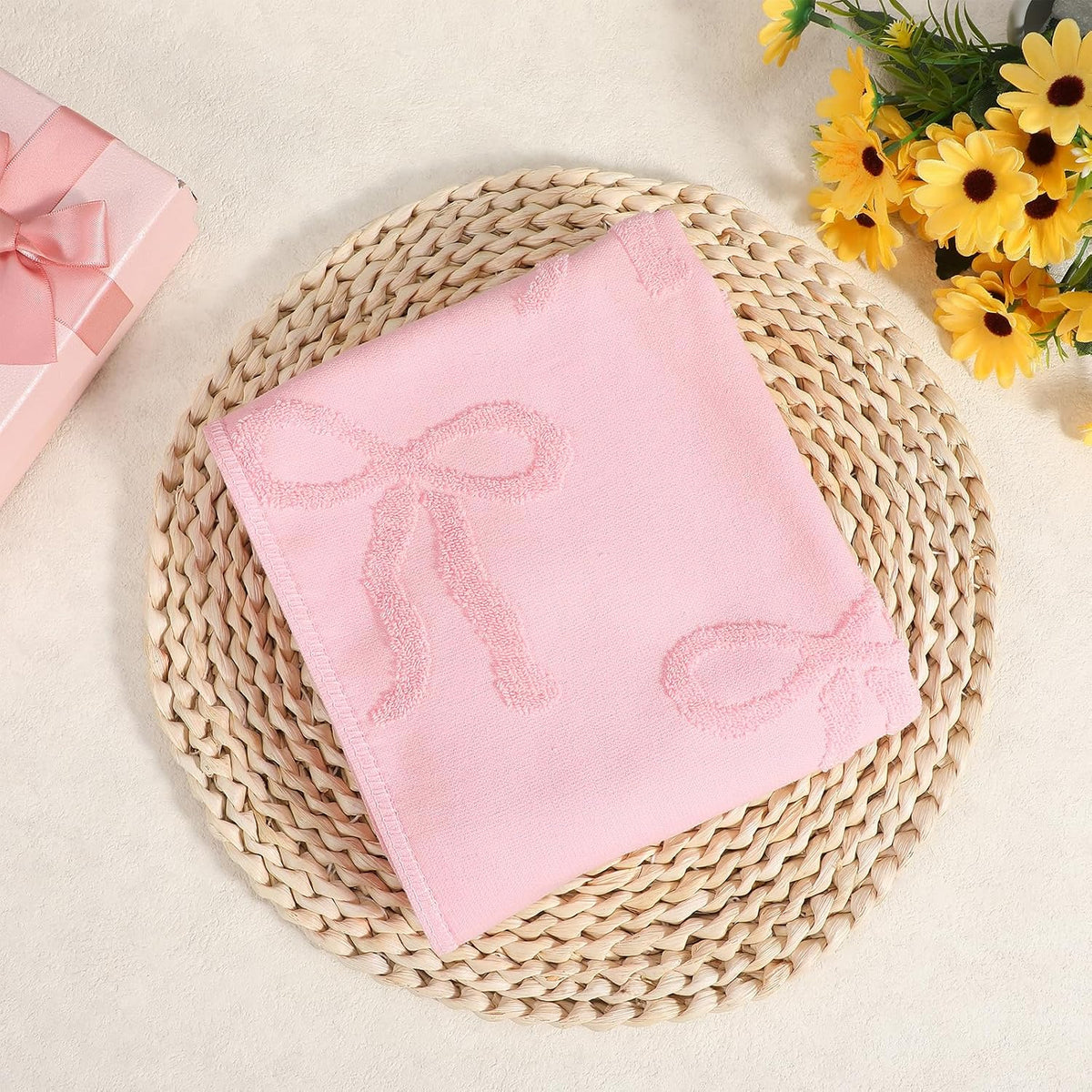 4 Pcs Pink Hand Towels for Bathroom Coquette Bow Decor Cotton Absorbent Jacquard Weave Preppy Pink Bathroom Decor Gift Set 29.52 x 13.77 Inch