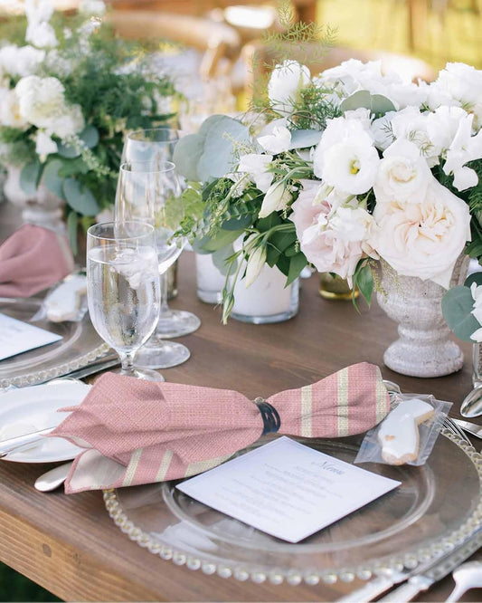 Pink Beige Striped Cloth Napkins Set of 4, Holiday Napkins for Baby Shower, Modern Farmhouse Retro Lines Washable Reusable Dinner Napkin for Cocktail Wedding Party, 20 x 20 Inch