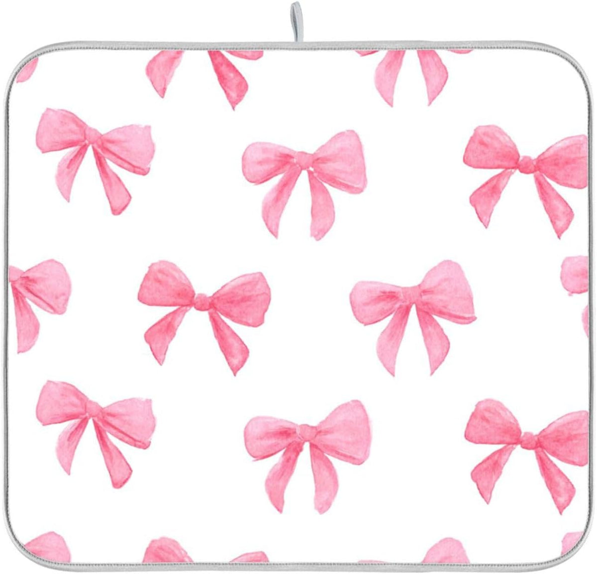 Light Pink Bows Watercolor Dish Drying Mat Absorbent Dishes Drainer Rack Mats Microfiber Reversible Dish Drying Pad Fast Dry Kitchen Accessories 16x18in For Kitchen Counter