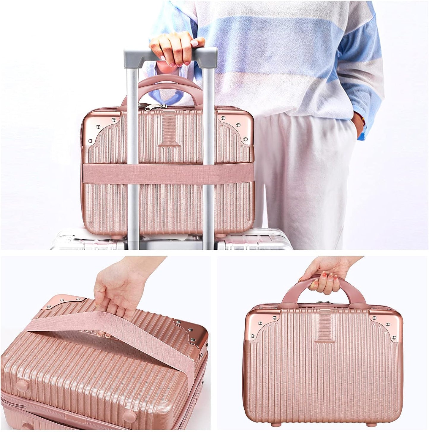 14in Portable Makeup Travel Case Hand Luggage with Elastic Band