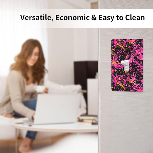 Neon Pink Abstract Paint Splatter Light Switch Cover Decorative Single Toggle 1 Gang Wall Plate For Kitchen Farmhouse Bedroom Bathroom Art Decor