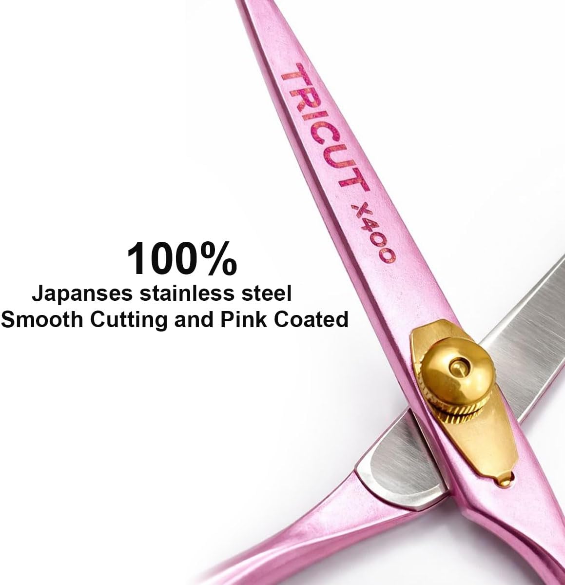 X400 Professional Barber Scissors 6.5” – Pink Hair Cutting Shears for Men & Women Japanese Stainless Steel, Adjustable Tension Screw, Ergonomic Handle Includes Comb & Leather Case