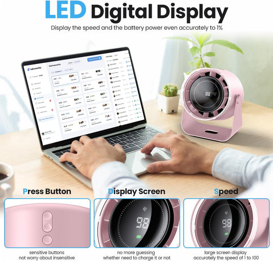 WSKEN Desk Fan with Battery Operated, Quiet Digital Display Portable Fan