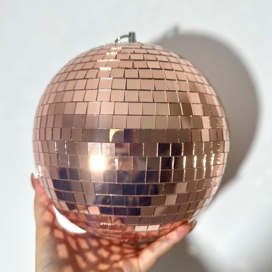 Mirror Disco Ball 8-Inch Reflective Hanging Party Disco Light for Dance Floor, Weddings, Holiday, Home Decor & DJ Events –Rose Gold Real Glass Mirror Ball with Hanging Ring