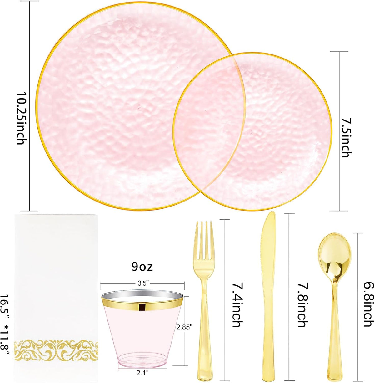 DaYammi 350PCS Clear Pink Plastic Dinnerware Set for 50 Guests