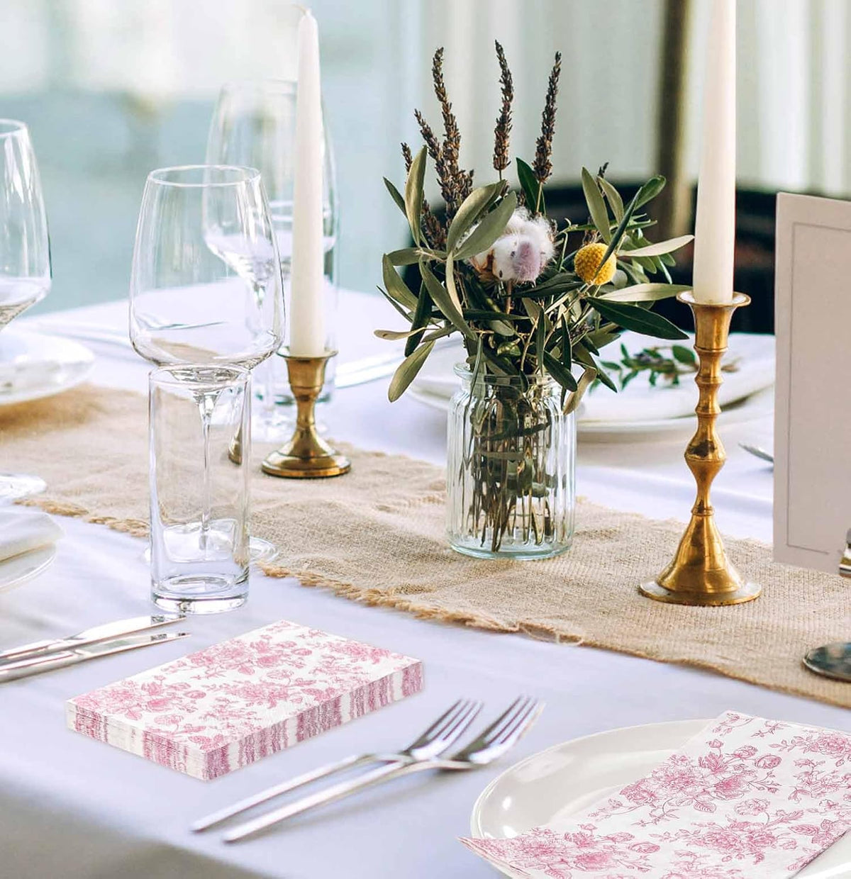 50 Pieces 3-ply Pink Floral Napkins Disposable 13 x 15.7 Inches Guest Bathroom Napkins Disposable Hand Towels for Bathroom Wedding Birthday Party Paper Dinner Napkin