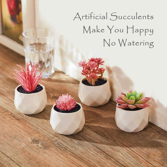 Fake Succulent Plant Set Desk Plants Faux Succulents Pots Mini Pink Decor