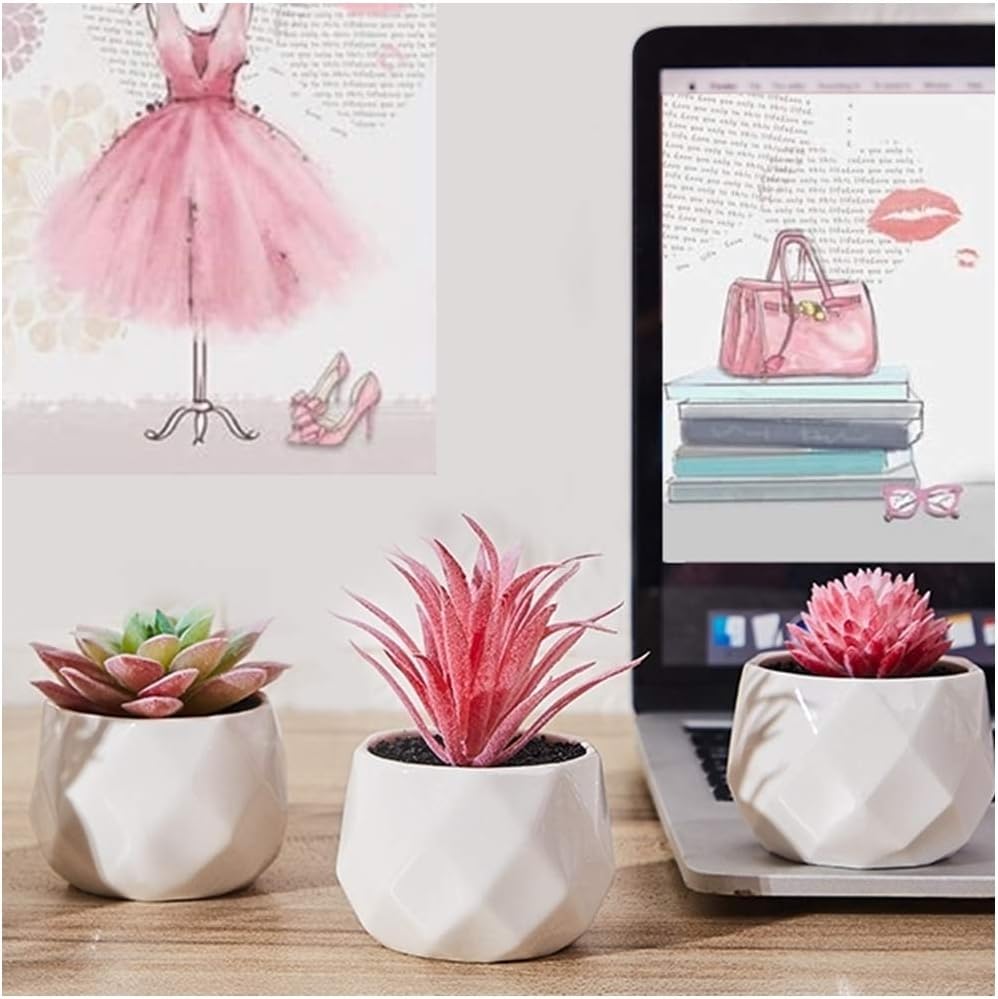 Fake Succulent Plant Set Desk Plants Faux Succulents Pots Mini Pink Decor