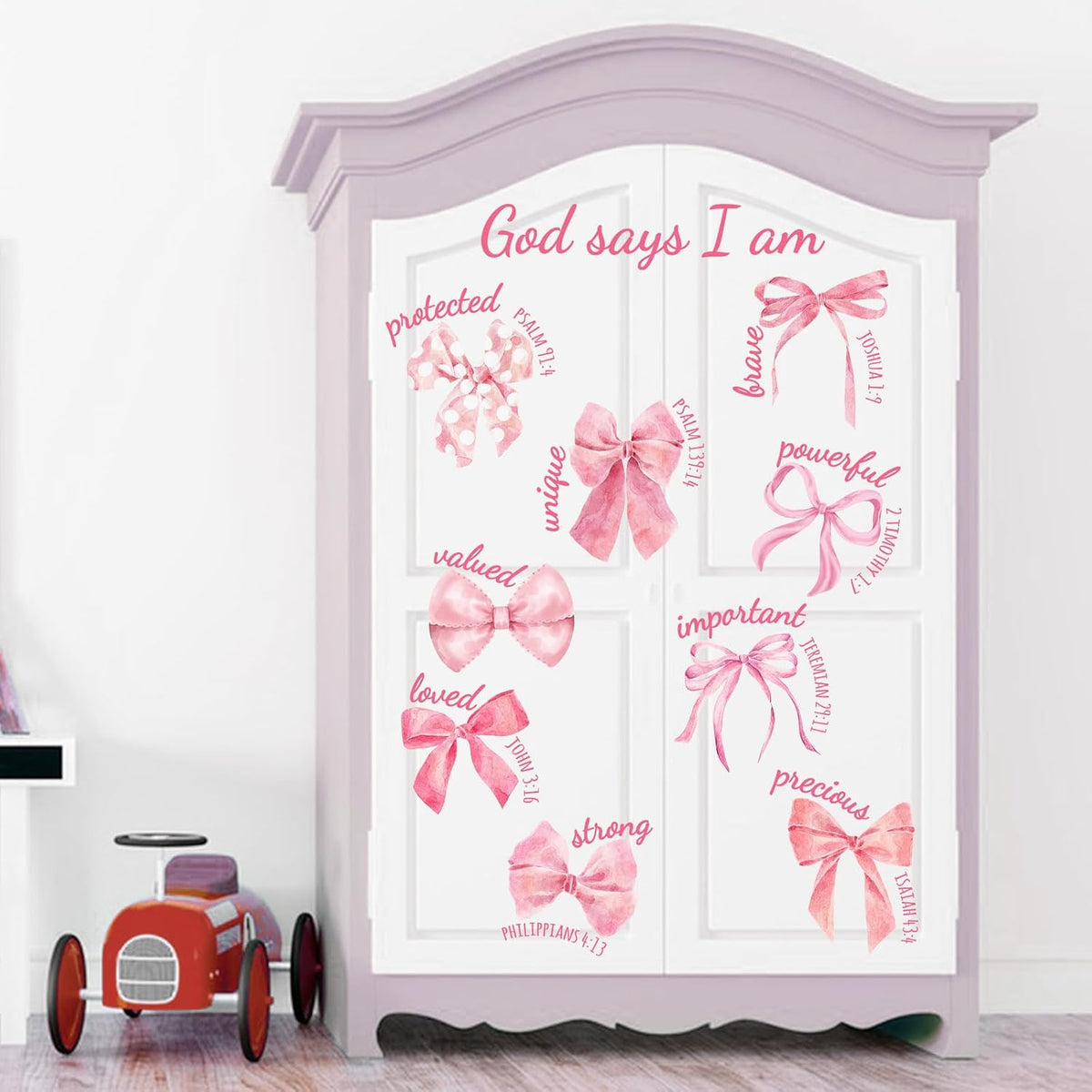 Christian Pink Bow Wall Decals Stickers, Inspirational Religious
