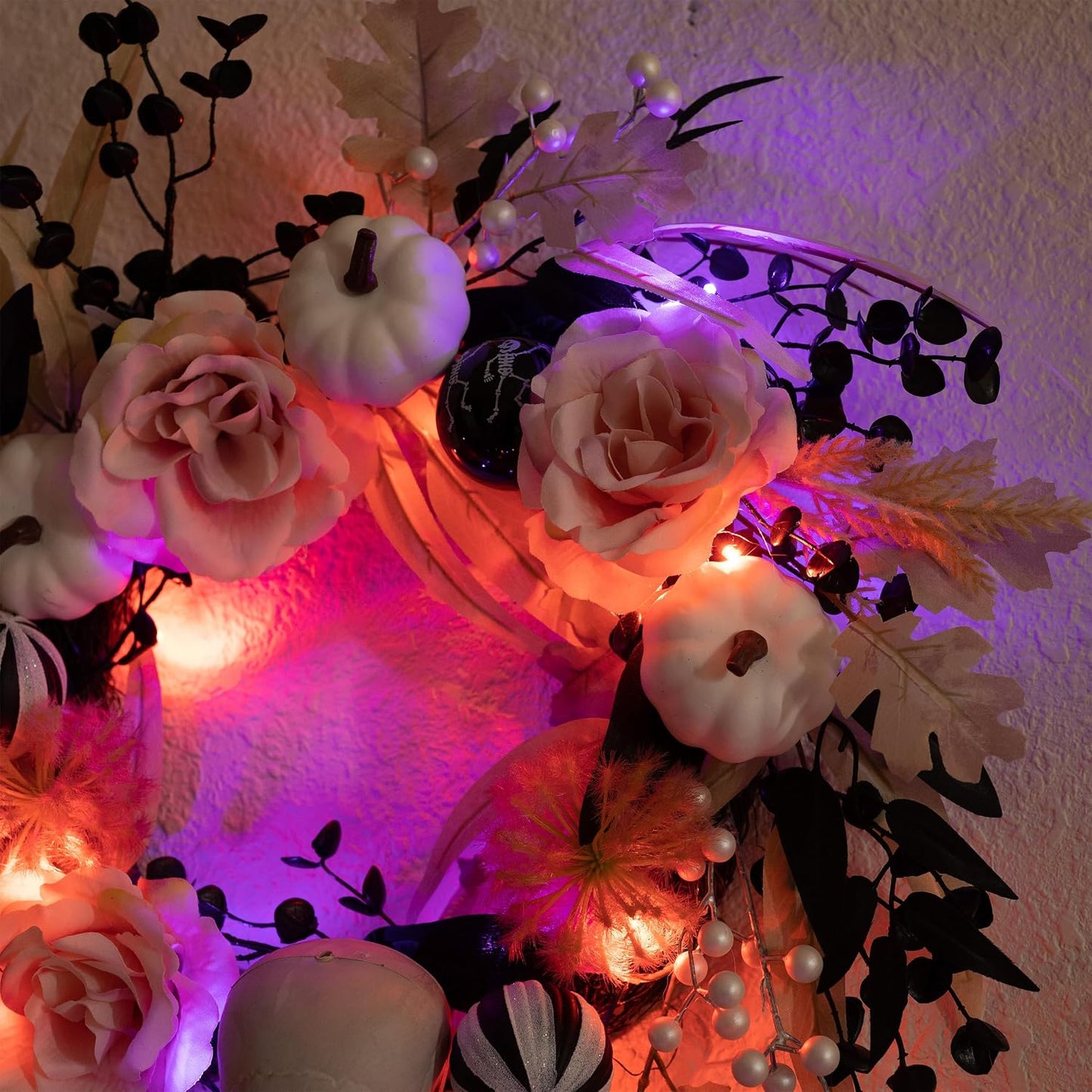 18" Halloween Wreath for Front Door Decor with Lights