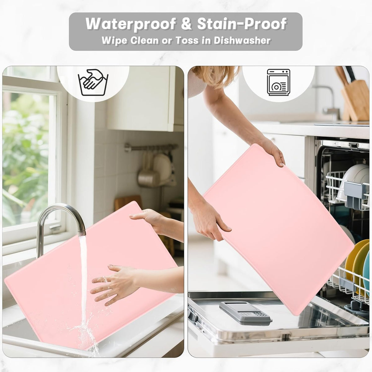 Silicone Coffee Mat, 12" x 19" Waterproof Raised Edge Coffee Bar Mats for Espresso Machine Station Accessories, Heat Resistant Dish Drying Pad for Kitchen Counter, Rubber Bar Decor Pad, Pink