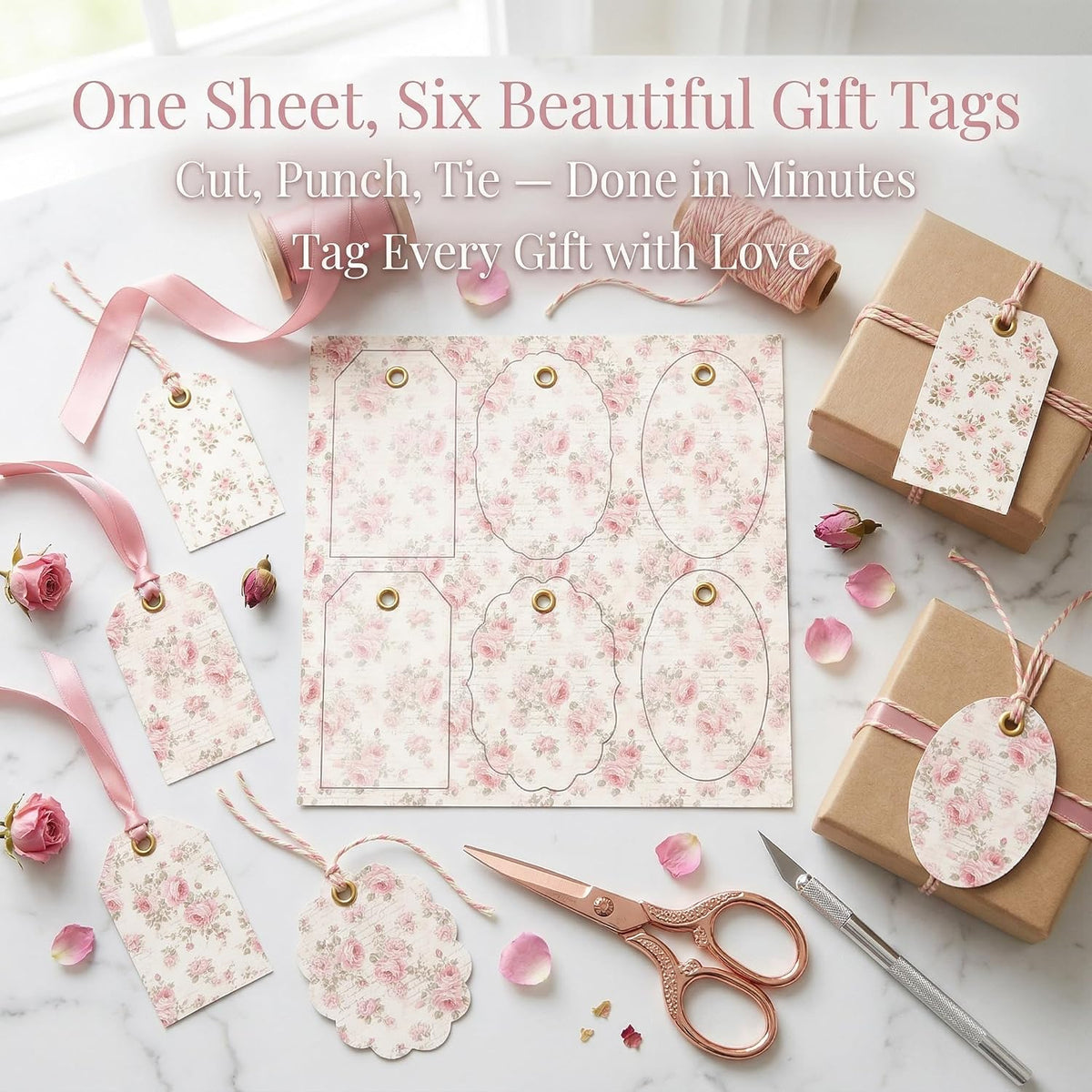 Scrapbook Paper & Scrapbooking Supplies, Pink 6x6 Double-Sided Patterned Cardstock Pad, Shabby Chic Craft Sheets for Junk Journaling, Card Making & Scrap Book, 24 Sheets