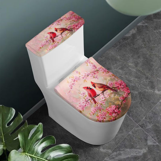 Mockingbird Toilet Lid Covers Set Peach Blossom Large Toilet Cover 2 Pack for Kids Bathroom Decorations 17 x 21