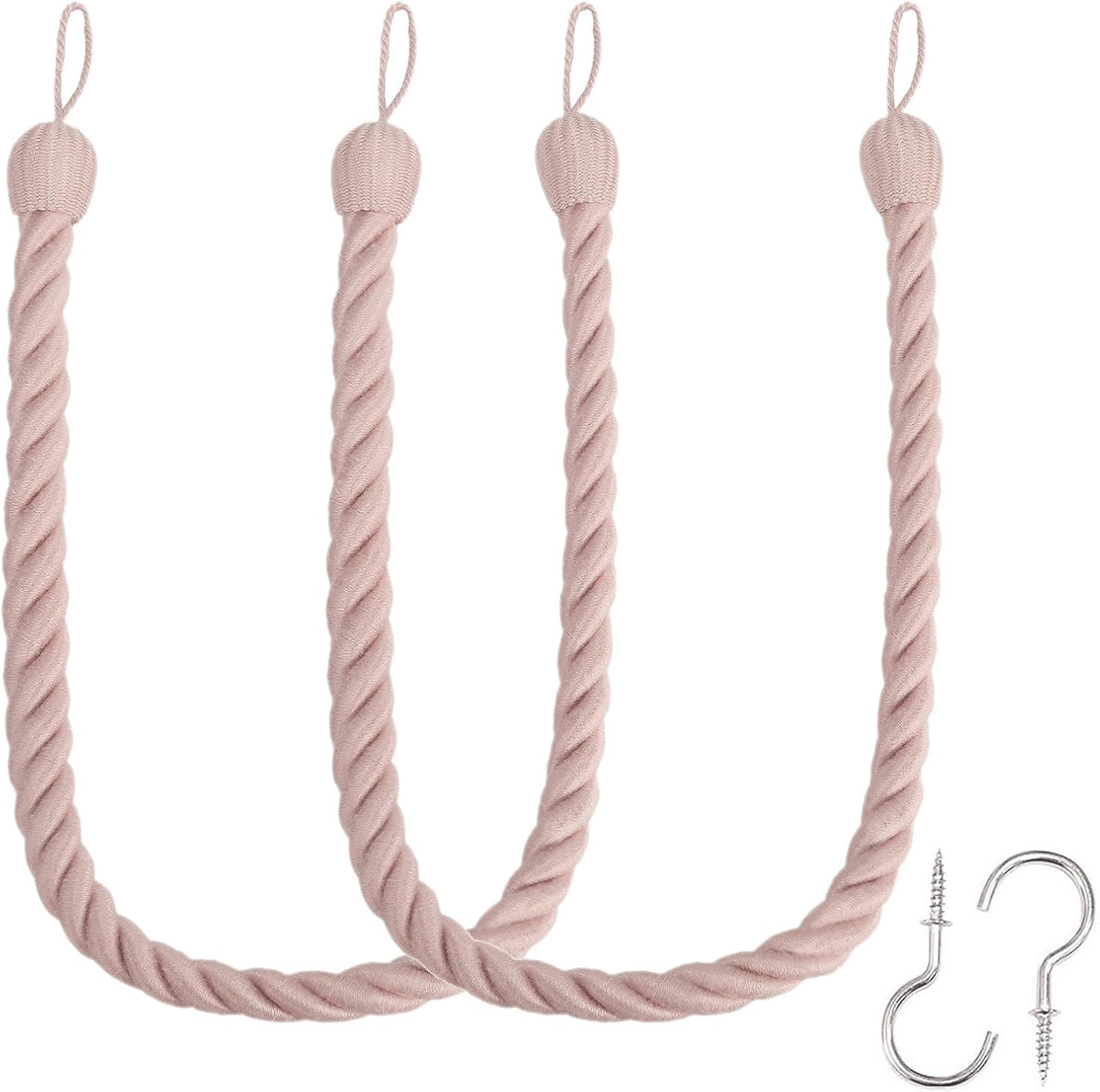 Curtain Tiebacks Ropes Tie-Backs,Elegant Handmade Curtain Holdbacks Made from Cotton with 2 Metal Screw Hooks… (Pink, 2p)