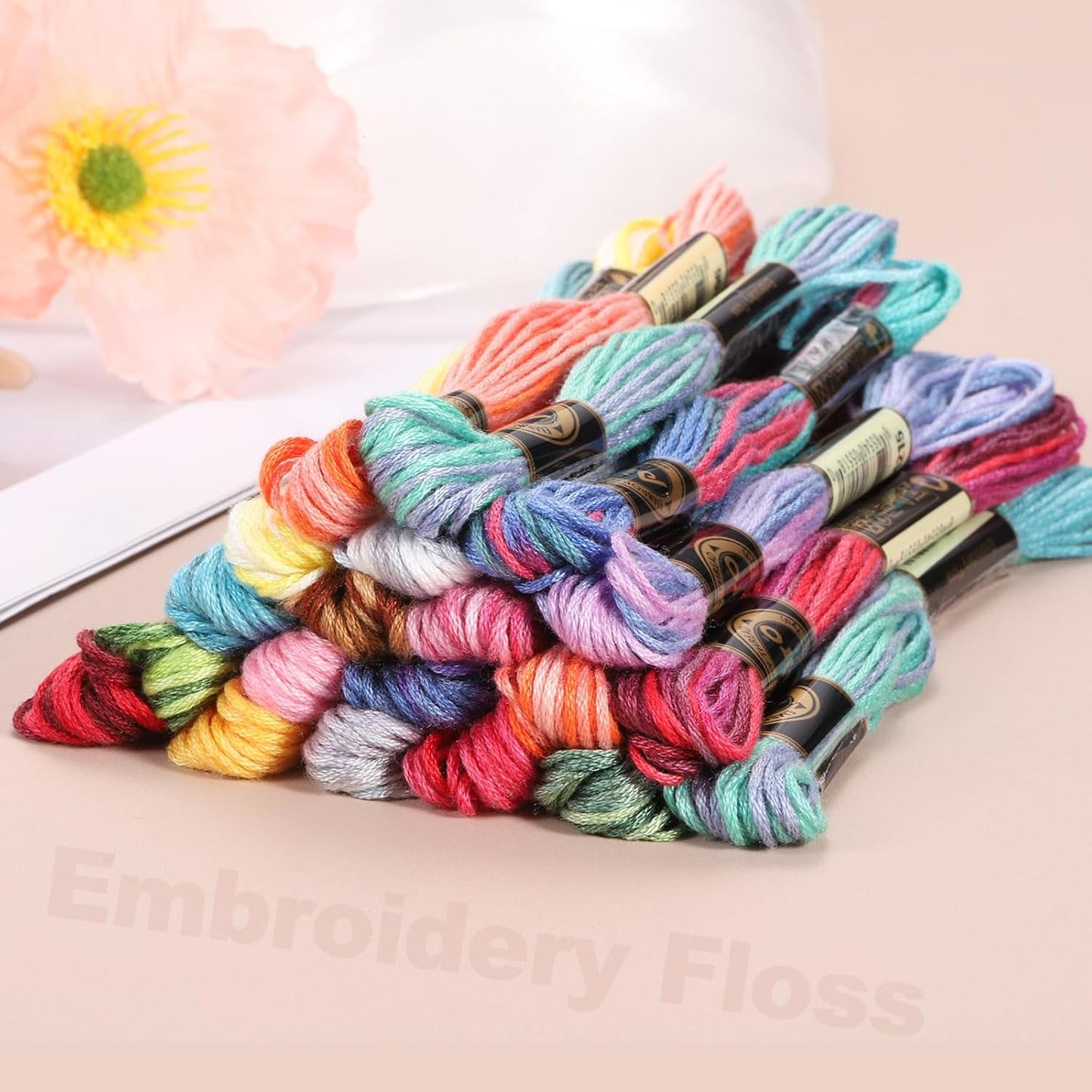 6 Skeins Embroidery Floss, Polyester Embroidery Threads Bracelets String for Cross-Stitch Hand Embroidery, Light Pink