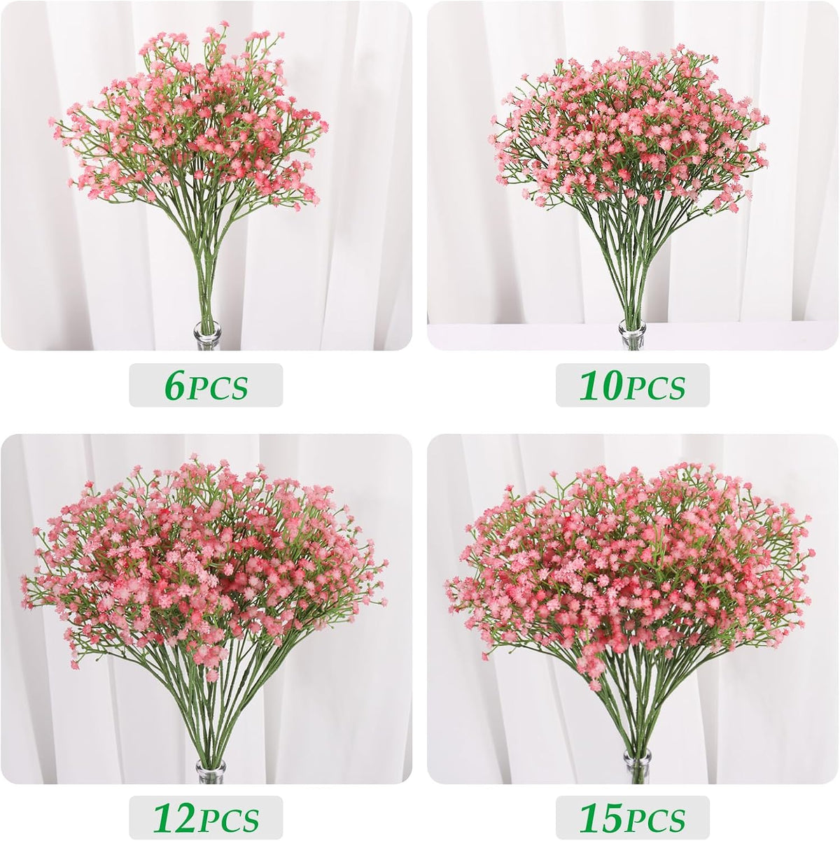 Baby Breath Flowers Artificial Bulk,6 Pcs Gypsophila Faux Pink Flowers Fake Baby Breath Real Touch Flower Bouquets for Bride Wedding Decorations Party Floral Arrangements DIY (Pink)