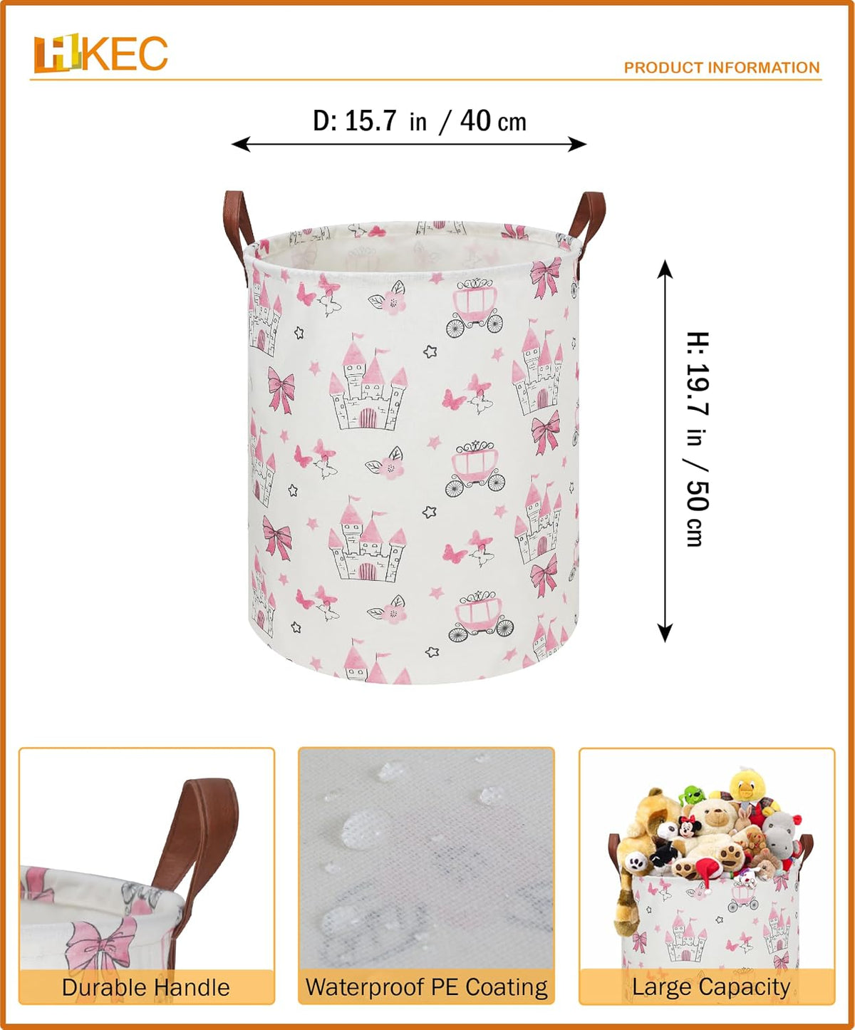 19.7" Laundry Basket,Dirty Clothes Hamper,Waterproof Storage Bin,Room Decor,Gift Baskets(Pink Princess)