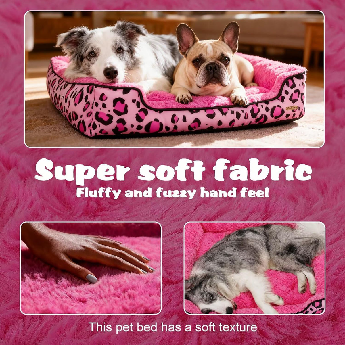 Rectangle Washable Dog Bed for Large, Medium & Small Dogs – Soft Calming Puppy Beds, Durable Warm Pet Sofa with Non-Slip Bottom for Indoor Use.Pink S Size (18.9"x18.9"x6.3")