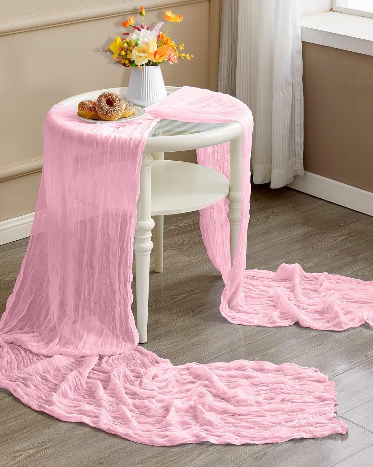 8 Pack Pink Cheesecloth Table Runner 21x120 Inch Boho Gauze 10FT Long