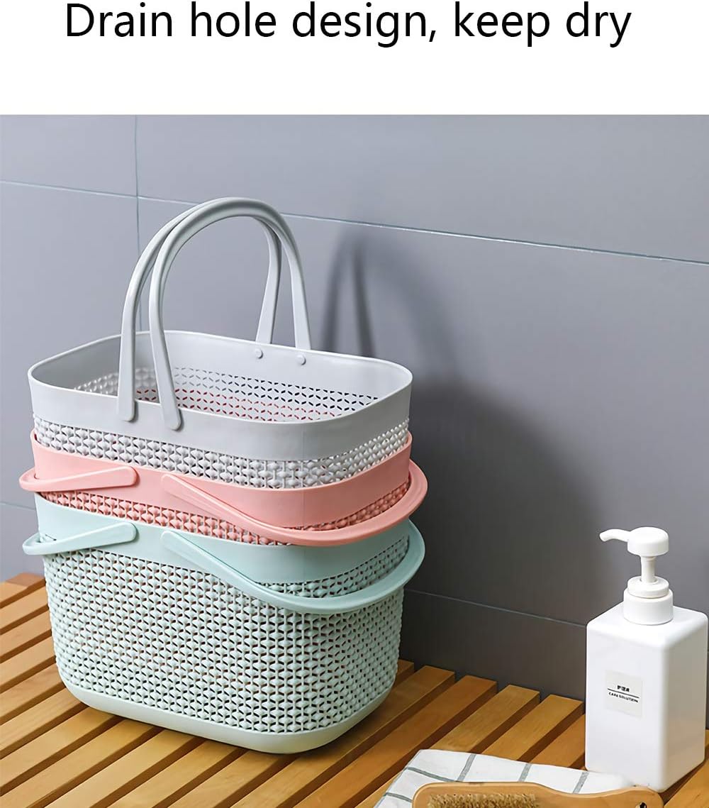 Plastic Portable Shower Caddy Basket, Storage Organizer with Handle, Pink