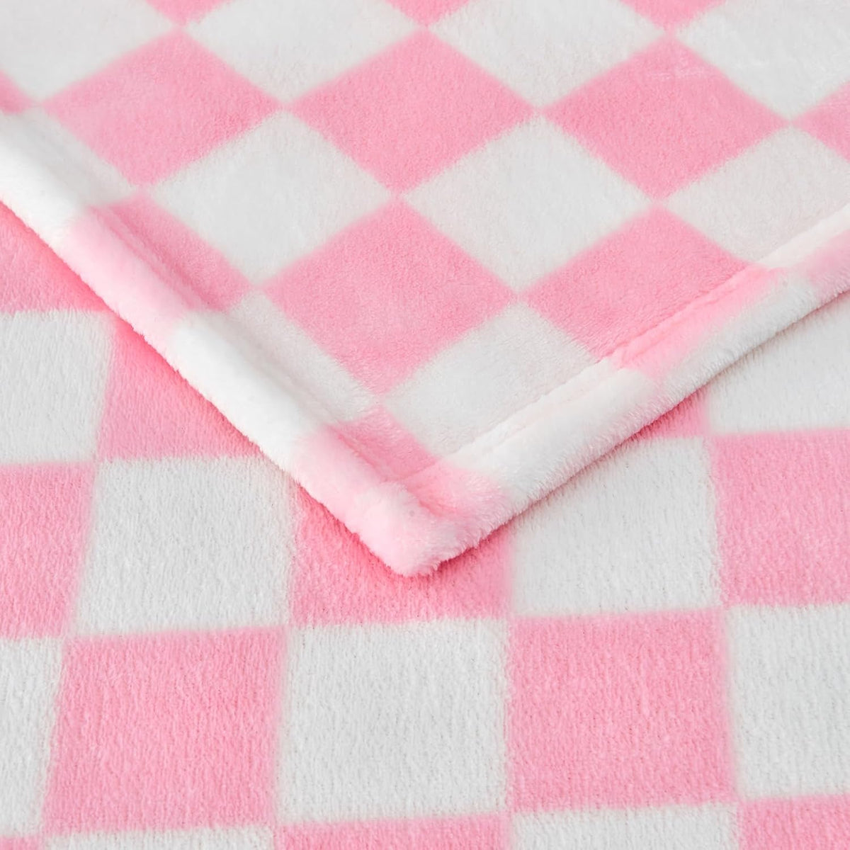 Pink Checkered Fleece Throw Blanket for Couch Warm Home Decor