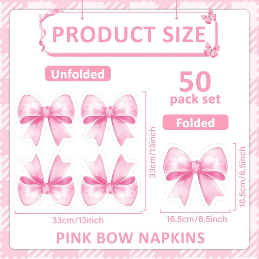 100Pcs Pink Bow Napkins Bow Themed Party Decorations Bow Knot Guest Towel Disposable Hand Napkins for Baby Bridal Shower Bachelorette Engagement Wedding Tea Birthday Party Supplies Table Decor