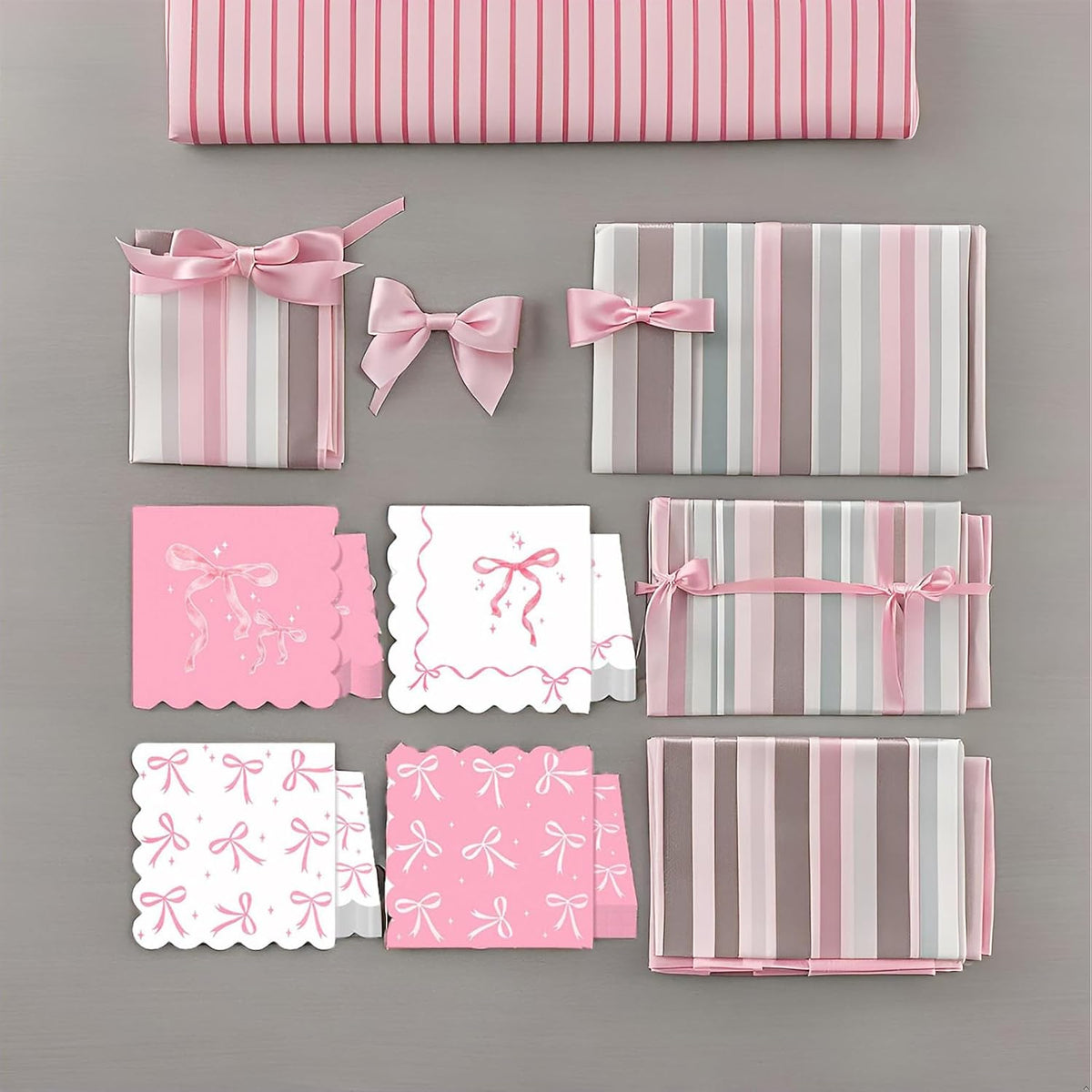 60Pcs Pink Bow Napkins-Coquette Birthday Decorations Bow Birthday Party Pink Bow Theme Table Decoration for Girls Bachelorette Bridal, Baby Shower Party Supplies