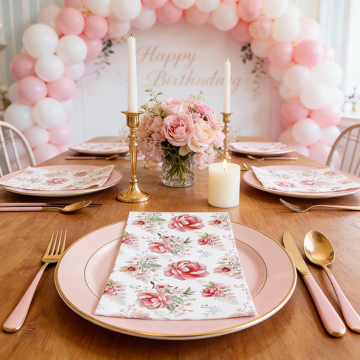 100Pcs Floral Paper Napkins Watercolor Spring Wild Flower Napkin Disposable Guest Bathroom Hand Towels Pink Floral Napkins for Wedding Bridal Baby Shower Tea Party Birthday