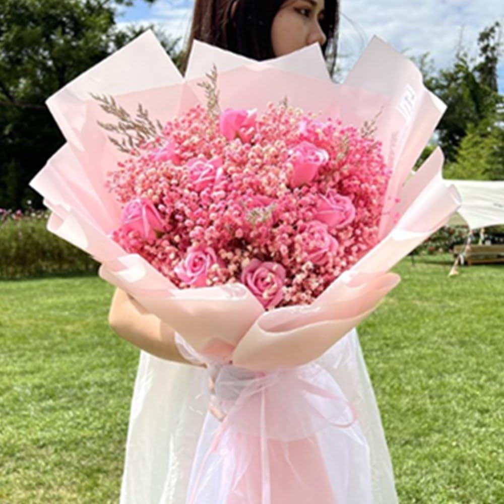 17.2 Inch Dried Flowers Baby's Breath Bouquet - 2500+ Dry Flowers,Natural Gypsophila Branches for Home Decor, Wedding, Table Decor, DIY Wreath Floral, Dry Flowers Bulk for Vase (Pink)