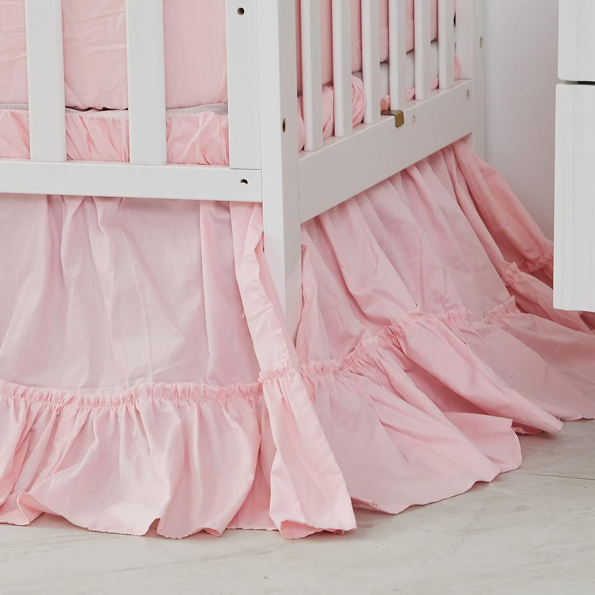 Crib Bed Skirt for Baby Girls Boys Blush Pink Boho Bohemian Solid Cotton Toddler Bedskirt Farmhouse Chic Ruffle