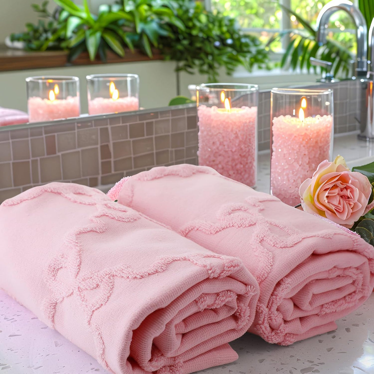 2 Pcs Pink Bow Hand Towels for Bathroom Coquette Decor, 100% Cotton