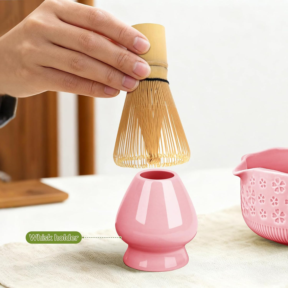 Matcha Whisk Set, 7 Pcs Matcha Making Kit with Matcha Bowl, Matcha Whisk and Holder, Bamboo Scoop, Scoop Rest, Sifter and Tea Towel,Gifts for Christmas Birthday