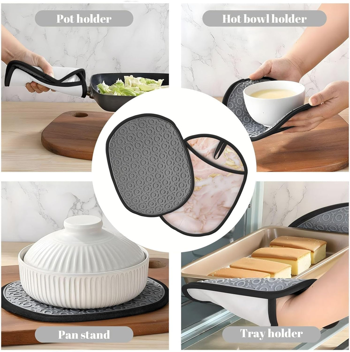 Light Blush Pink Marble Texture with Gold Veining Silicone Pot Holders,2pcs, Heat Resistant Oven Mitts Large Potholders for Kitchen Cooking Baking Hot Pads