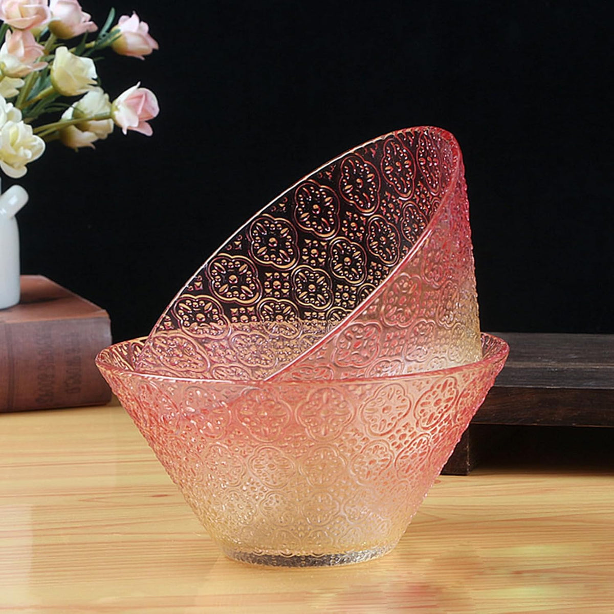 2 Pack Gradient Glass Mixing Bowls, 30 oz Crystal Salad Bowls (Pink)