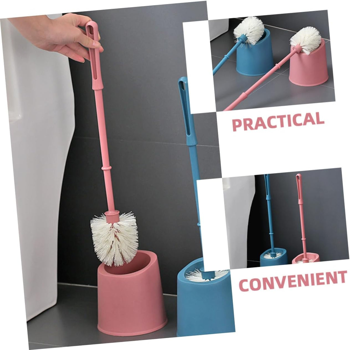 Bathroom Cleaning Brush Set with Holder Soft Bristle Toilet Brush for Home and Commercial Use Wall-Mounted Design Compact and Easy to Clean Pink Color