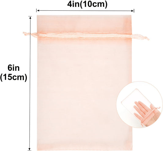 G2PLUS Blush Peach Organza Bags 4x6 In - 100PCS Drawstring Organza Bags, Sheer Mesh Jewelry Pouches, Candy Gift Wrap Pouch for Valentines, Christmas, Wedding Party Favors