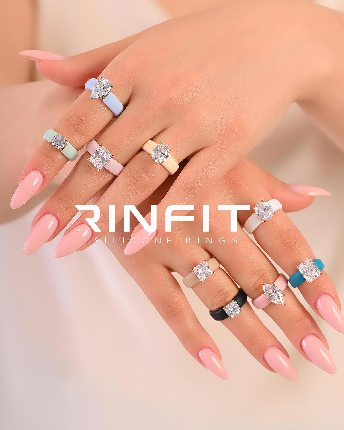 Silicone Ring with Stone, Round Cut CZ