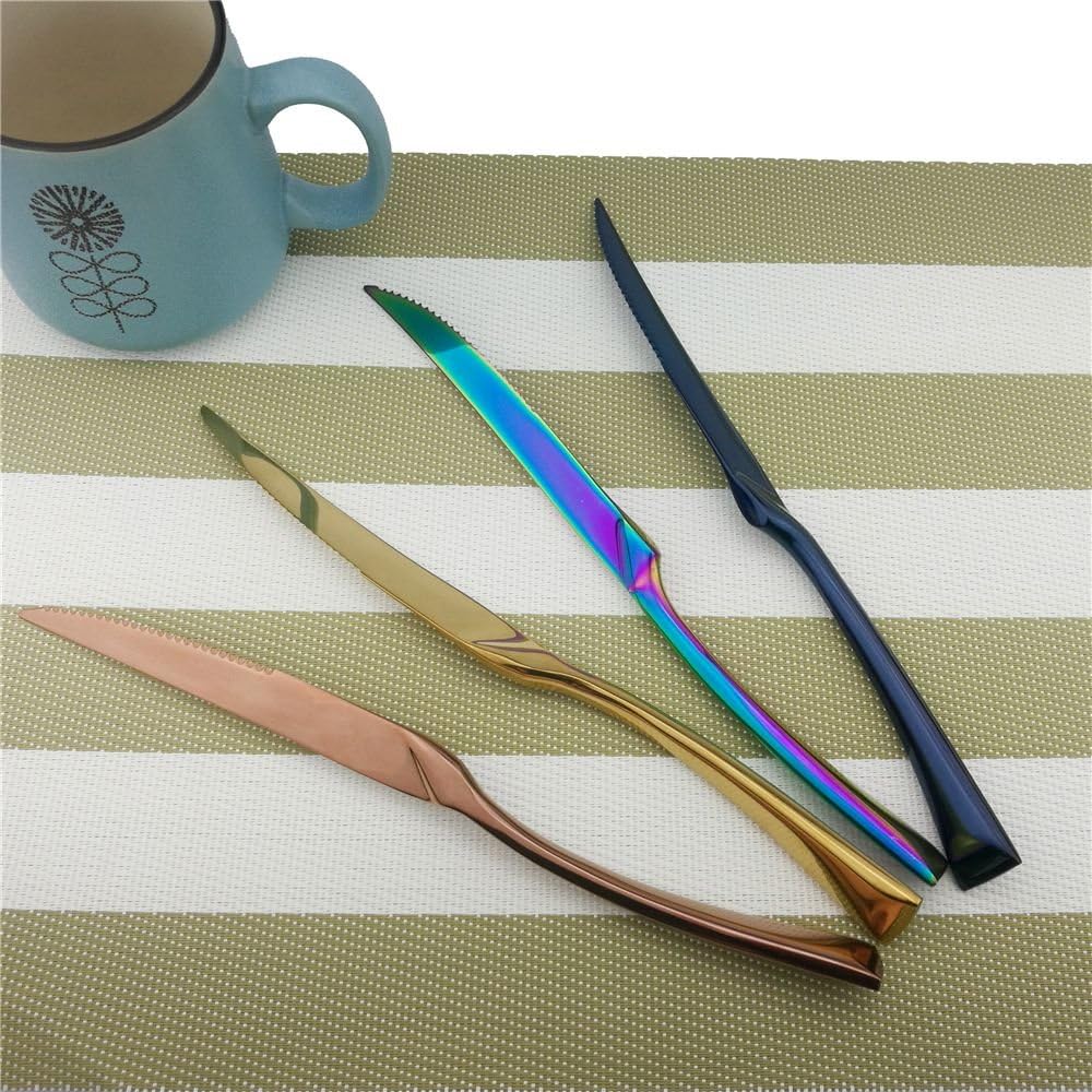 Rose Gold Copper Color Stainless Steel Steak Knife Set/Table Knife Flatware Set, 4-Piece
