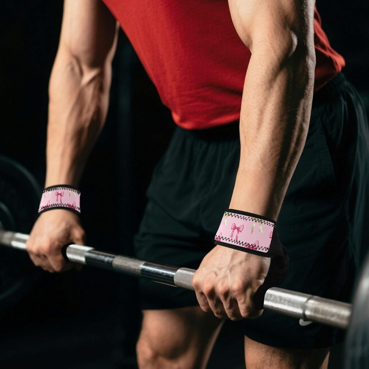 Cute Pink Bows Lifting Straps for Weightlifting,Wrist Straps with Thick Neoprene Padding,Pro Heavy Duty Gym Wrist Wraps for Powerlifting, Bodybuilding & Strength Training