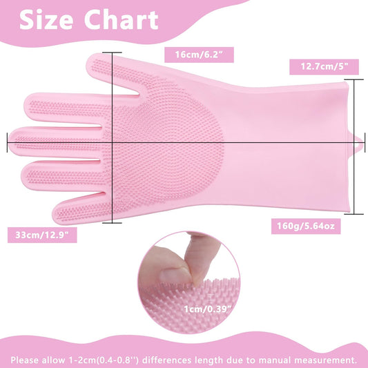 Pet Grooming Gloves—Dog Washing Gloves with High-Density Teeth, Dog Bath Scrubber with Enhanced Five Finger Design, Silicone Gloves for Dogs and Cats Bathing, Massage (Pink)