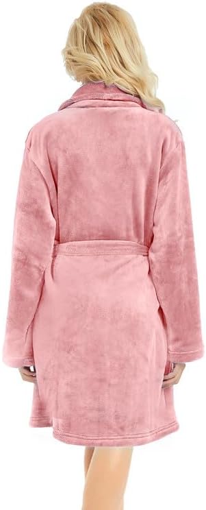 Women Fleece Robe, Short Cozy Plush Robes for Womens Soft Shawl Collar Warm Spa Bathrobe
