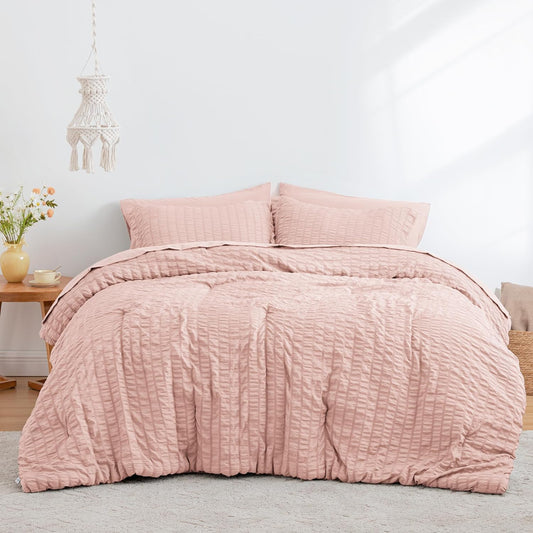 Seersucker Pink King Size Comforter Set