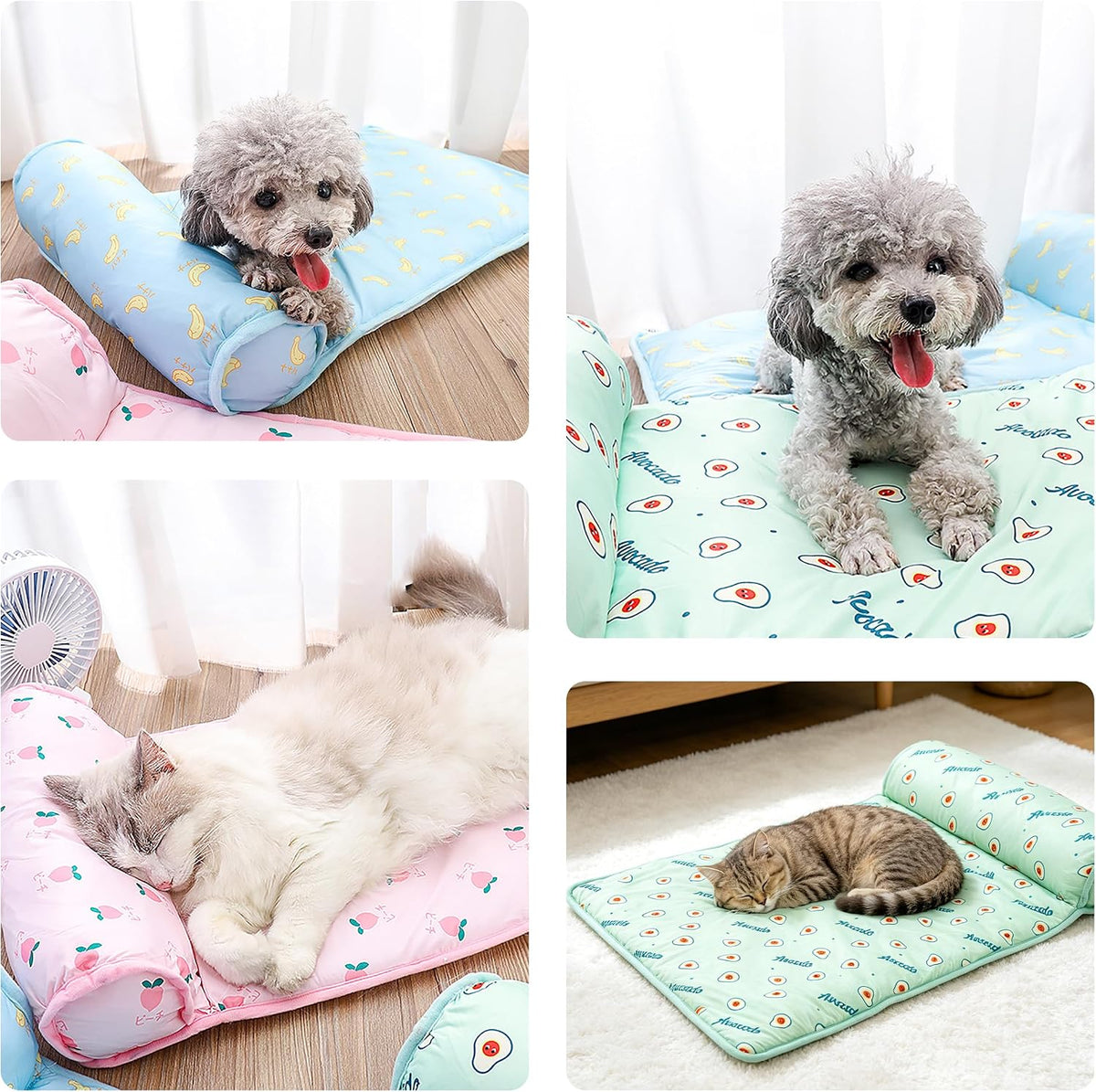 Cooling Dog Bed, Pet Cooling Mat with Pillow, Ice Silk Cooling Dog Blanket, Self Cooling Pad for Cat,Dog, Washable Summer Pet Mat for Kennel, Crates, Sofa, Floor, Pink, S