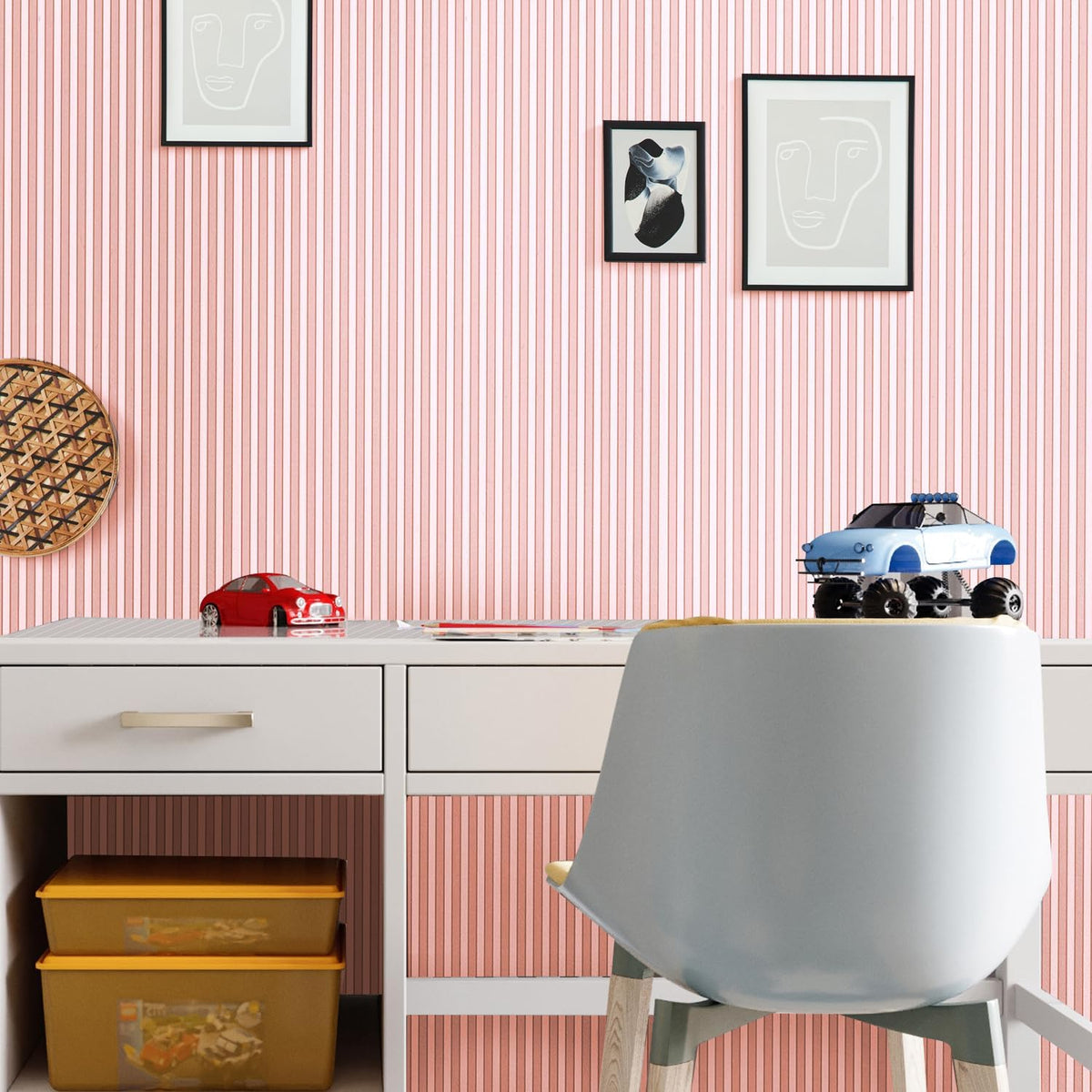 Peel and Stick Pink and White Striped Contact Paper Wallpaper Self Adhesive Stripe Wall Paper Shelf Liner for Kitchen Cabinets Dresser Drawer Furniture Decal Drawer Liner Adhesive for Nursery