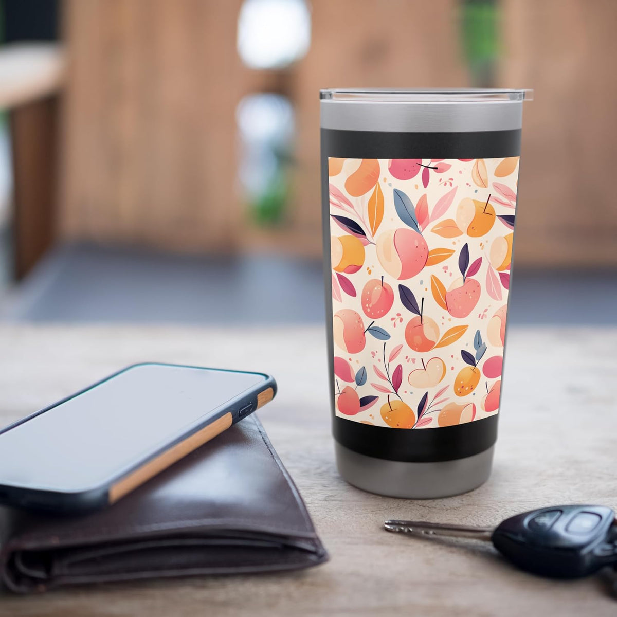 Minimalist Peach Fruit Pattern Art Stainless Steel Insulated Tumbler