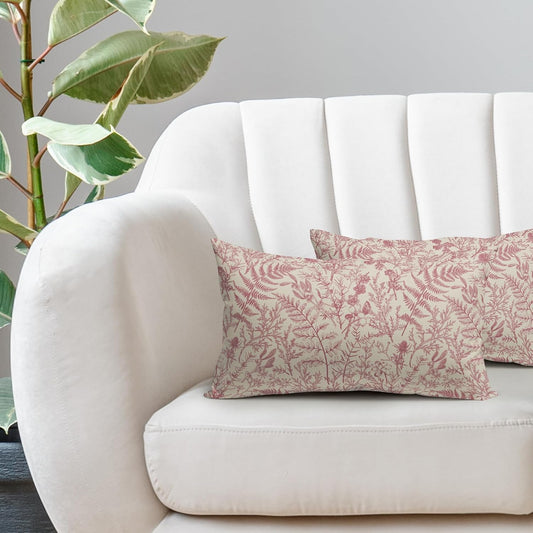 Light Pink Floral Pillow Covers 12x20 Set of 2 Botanical Print Vintage Spring Flower Plant Cream Rectangle Decorative Lumbar Throw Pillow Cases Outdoor Farmhouse Decor for Sofa Couch Bed