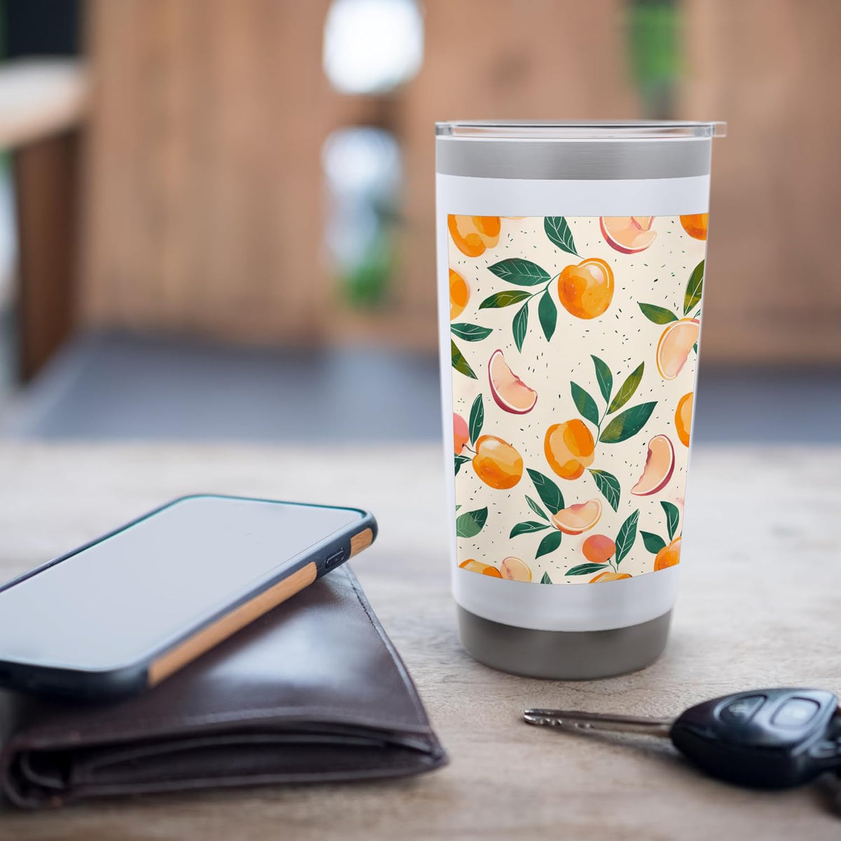 Minimalist Peach Fruit Pattern Art Stainless Steel Insulated Tumbler