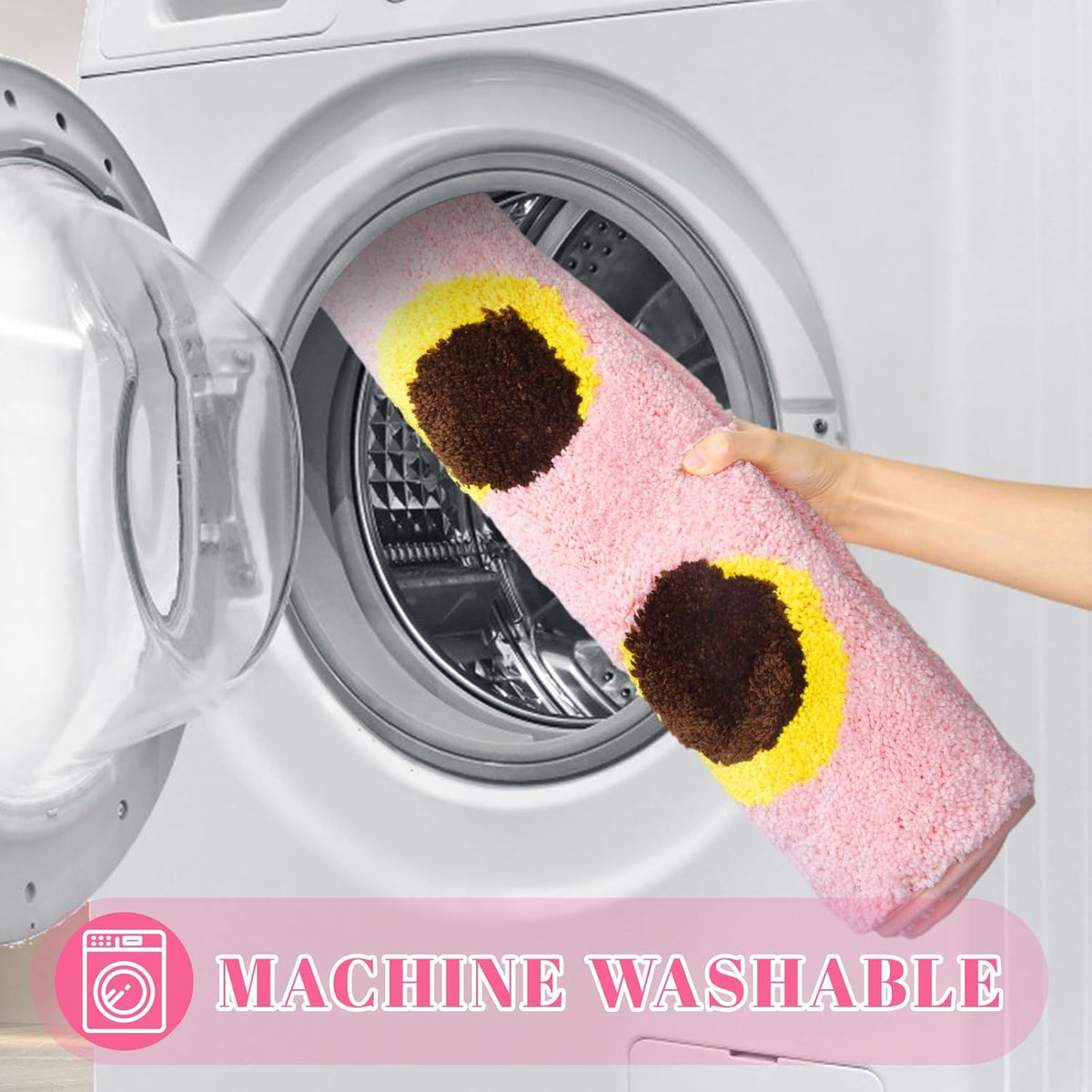 Toilet Rug,Soft Cat Design Toilet Mat,Non Slip and Absorbent Bath Rug,U Shaped Washable Contour Bath Rugs for Toilet Base(Pink, 24" x 20")